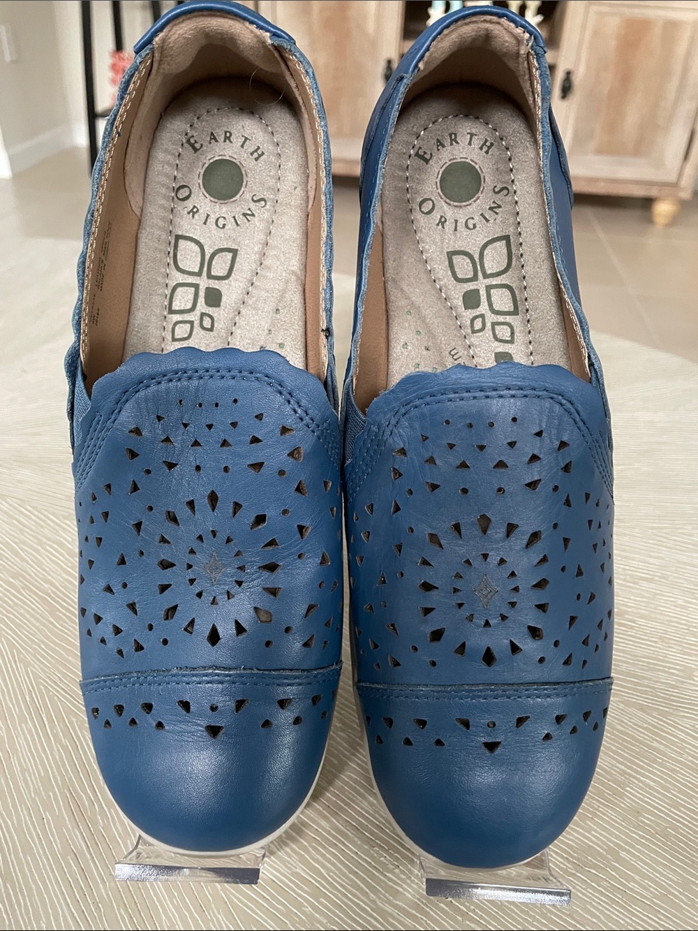 Earth Origins Women's Navy Blue Laser-Cut Slip-On Flats